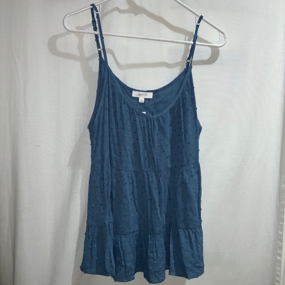 Beach tiered Swiss dot tank top Sz L lined adjustable straps New